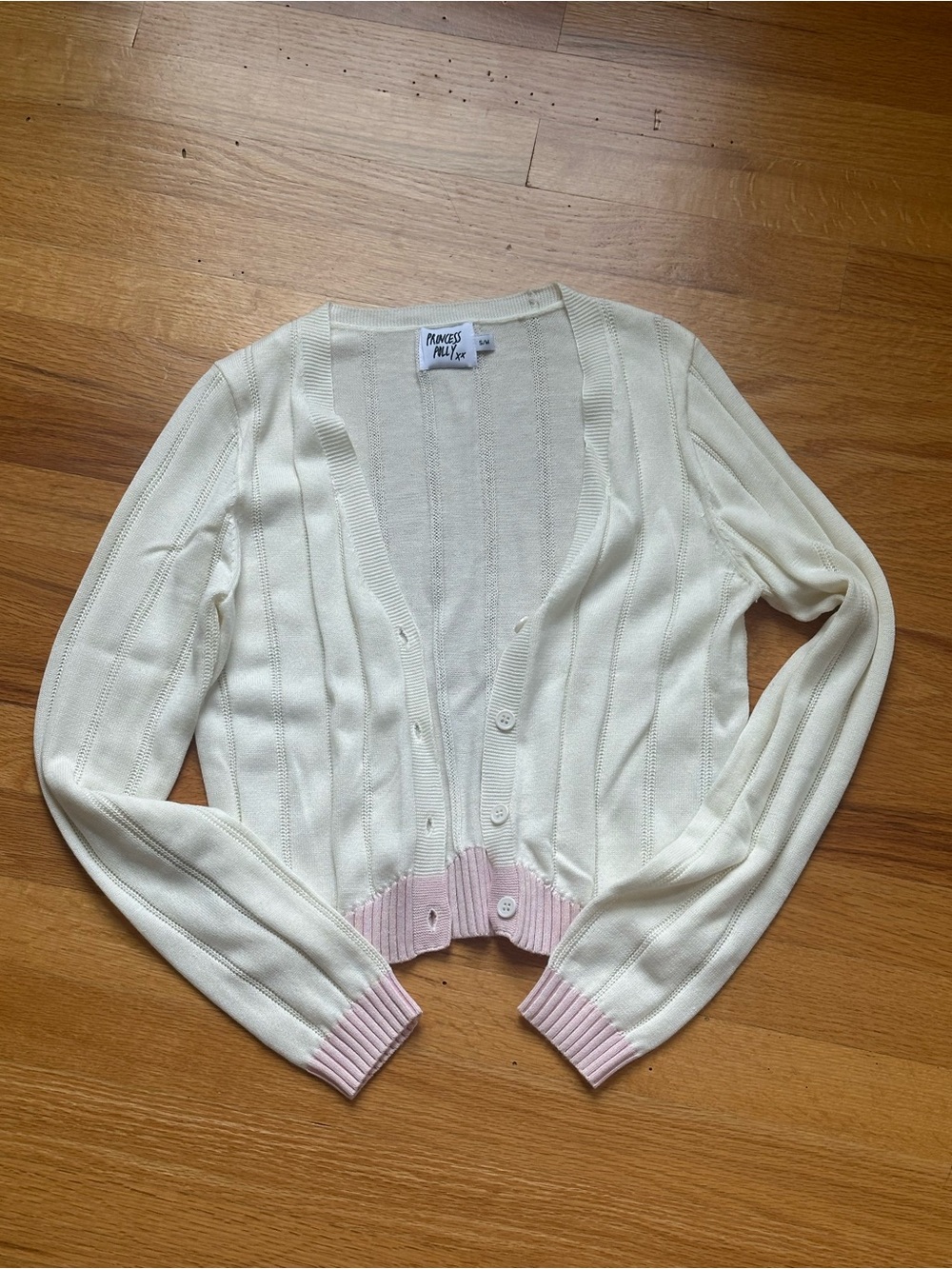 Princess Polly Cream Cardigan with Pink Trim